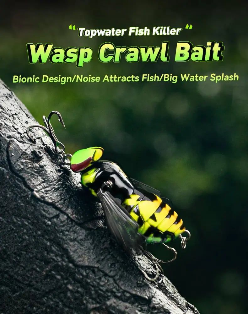 🔥Last Day 49% OFF - 🐝 Bionic Wasp Crawl Bait - Topwater Micro Fishing Lure with Acoustic Noise Steel Balls for Bass & Pike Professional Anglers
